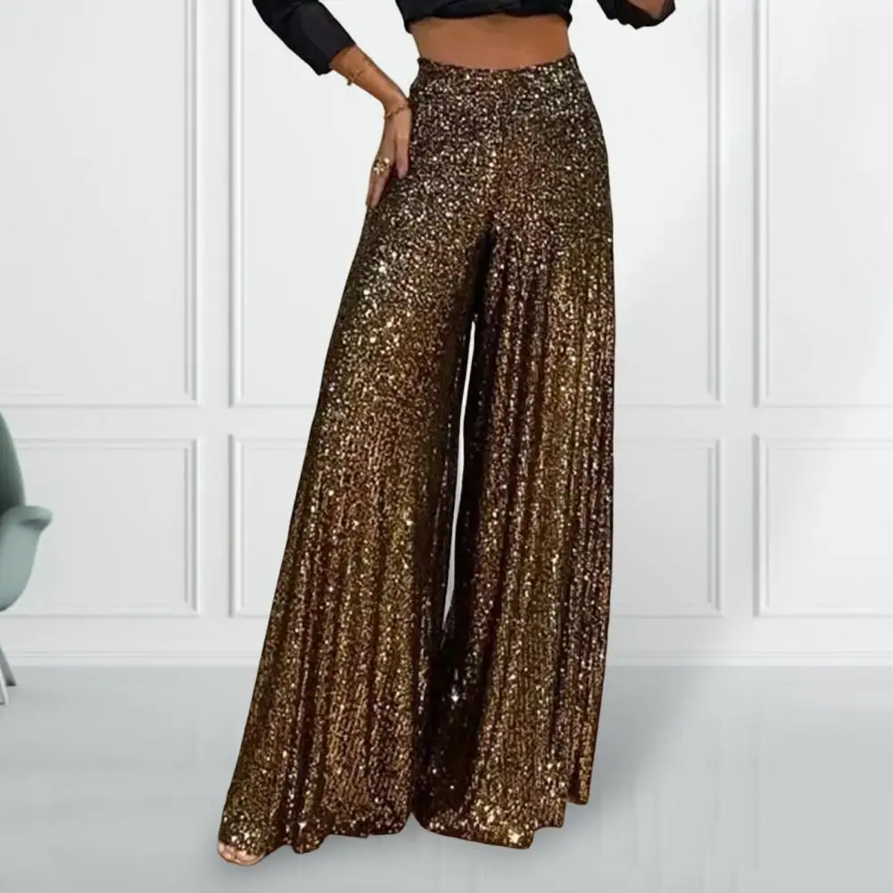 

2024 Women Sequins Pants High Waist Solid Color Wide Leg Pants shinny Sequins Elegant Flared Pants Ladies Straight Trousers