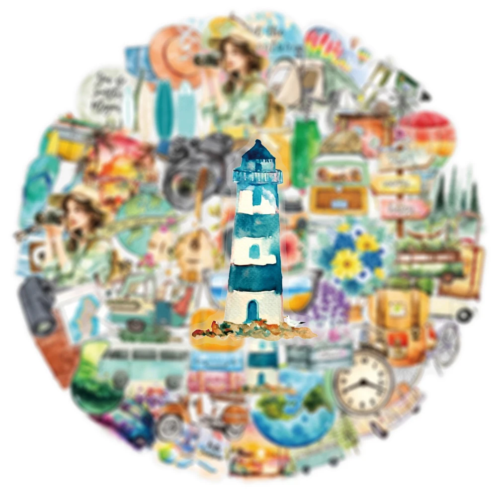 

10/30/50pcs Transparent Outdoor Camping Cartoon Stickers Aesthetic Decals DIY Notebook Guitar Bike Phone Travel Decoration Decal