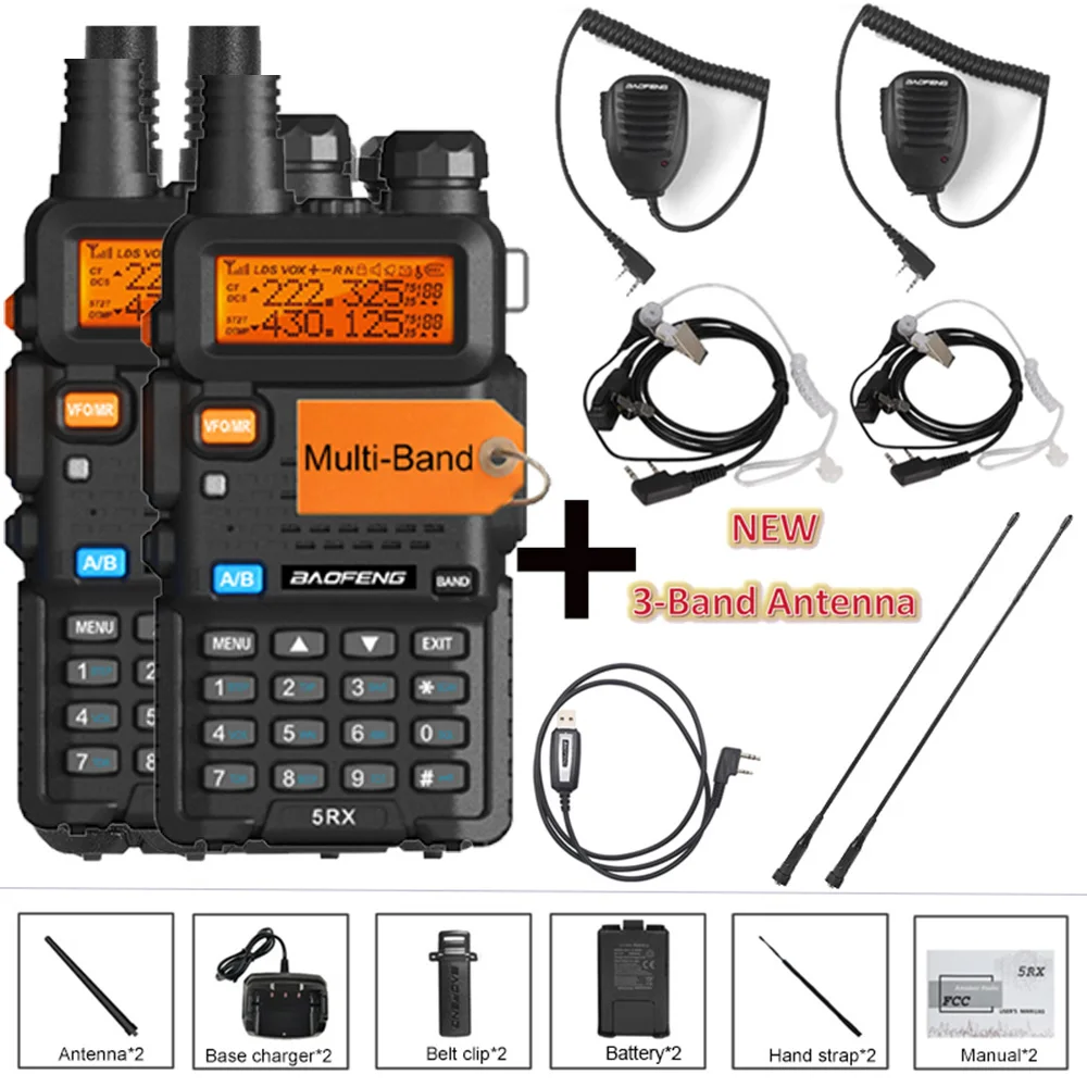 جديد! 5RX 2 قطعة اسلكية تخاطب الهواء الفرقة اللاسلكية نسخة تردد العصابات الكاملة طويلة المدى AM/FM UV-5R K5 هام اتجاهين راديو