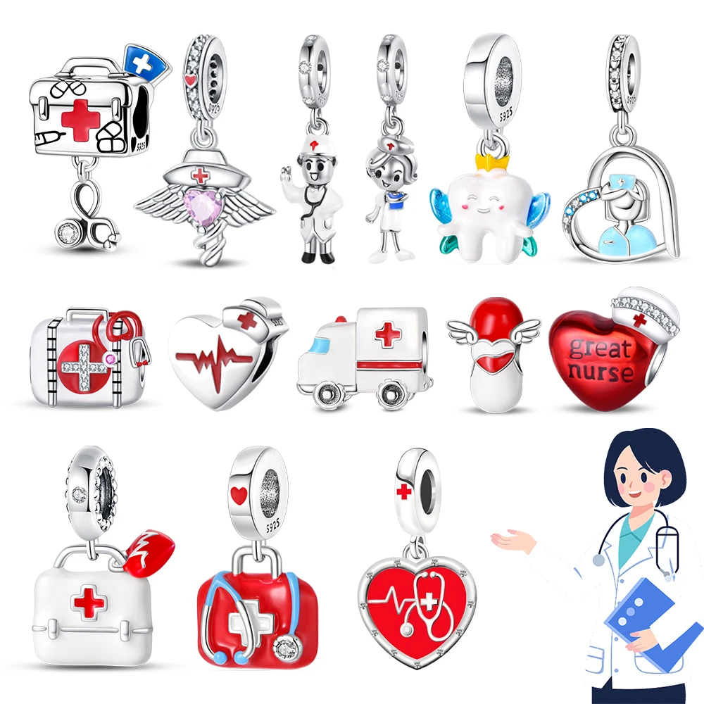 Interesting 925 Sterling Silver Hospital Medicine Box Doctor Nurse Dental Charm Fit DIY Bracelet Necklace Cute Gifts Souvenirs