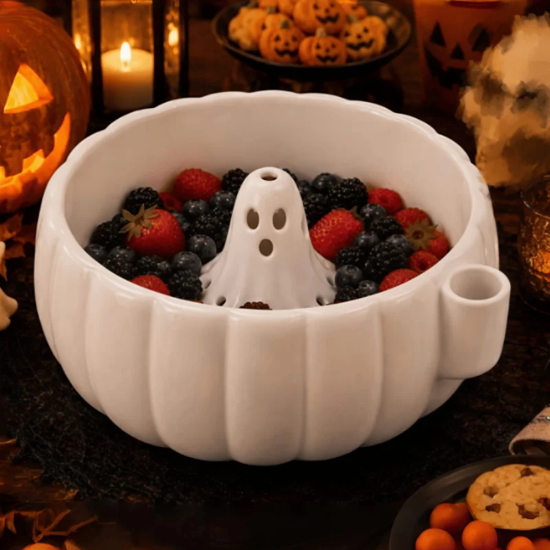 Fruit Swirling Washer Halloween 3D Printed Pumpkin Shape Berry Washing Bowl 360° Vortex Cleaning Rinsing Colander for Kitchen