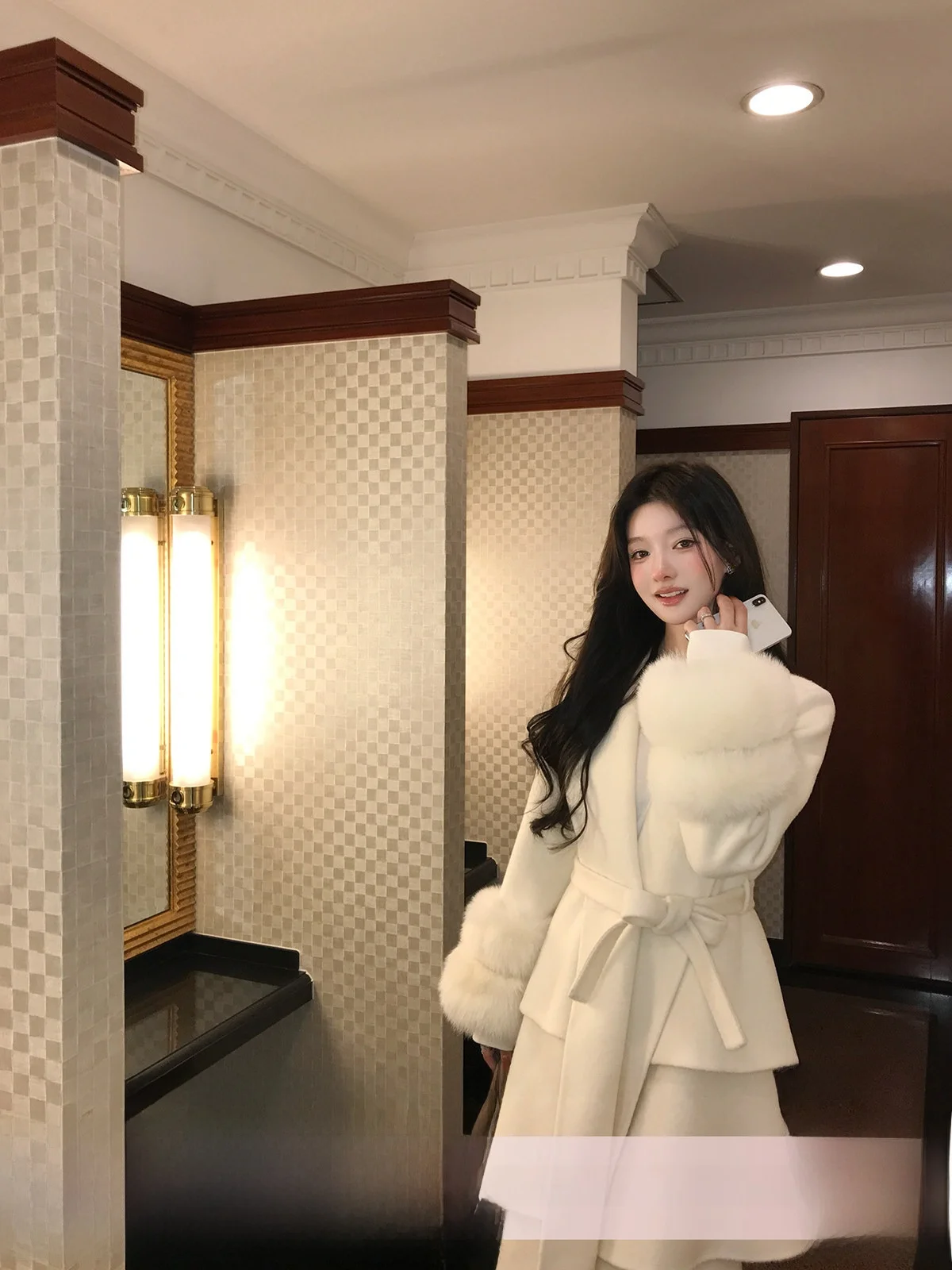 

Yoyozhang White Woolen Coat Women's Winter Slimming Waistcoat Commute Sle Regular Sve Long Sve Mid-Length Coat