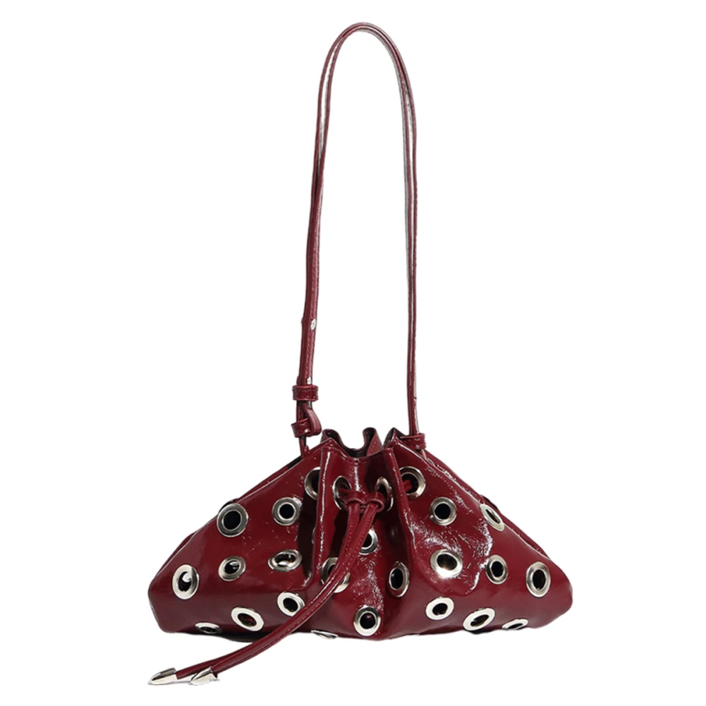 

Women Metal Stud Y2k Shoulder Bag Large Capacity Retro Hollow Handbag PU Leather Drawstring Crossbody Bag Work Date Travel Bag