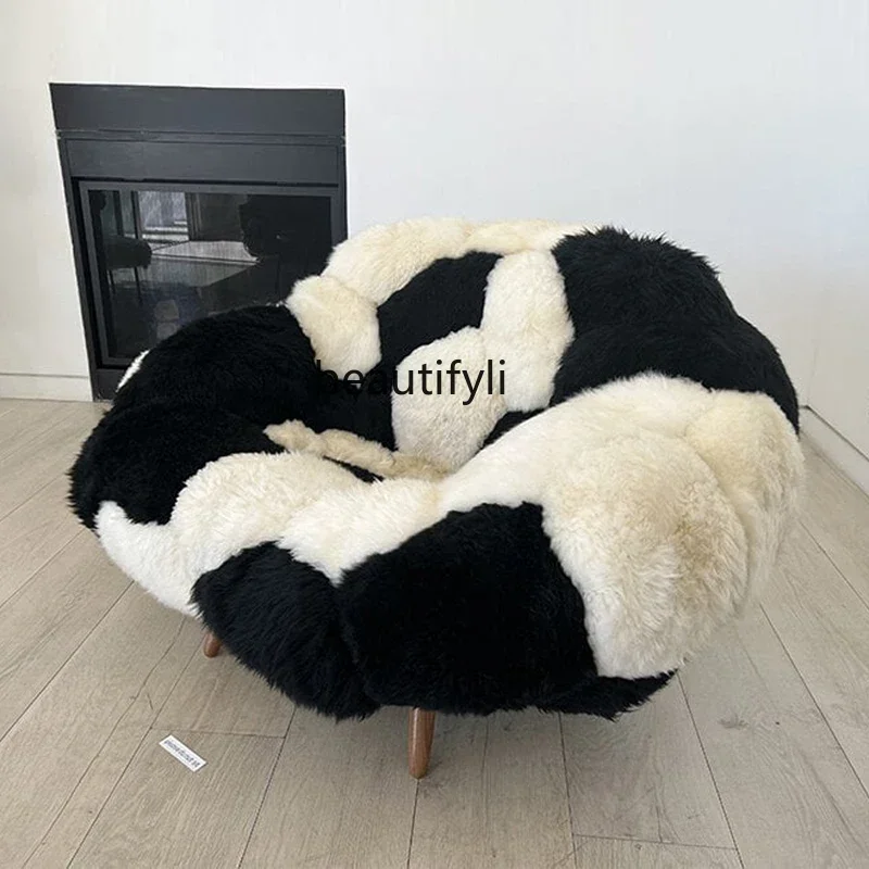 

Designer single sofa chair modern minimalist creative curved solid wood foot plush sofa chairAA