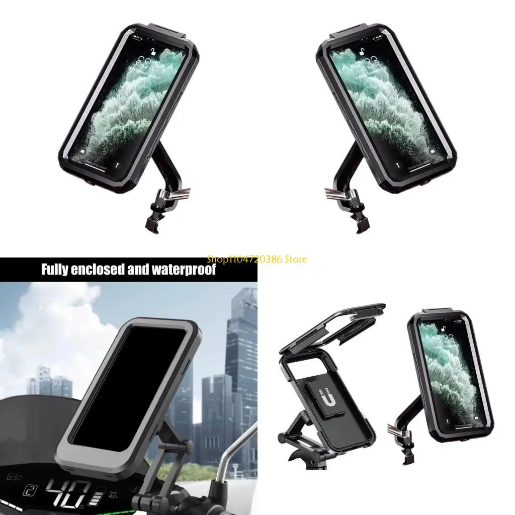 

K0EA Waterproof Motorcycle Phone Mount Rack Full Enclosure Anti Slip Grip 360 Degree Rotation Ball 7Inch Device Compatibility