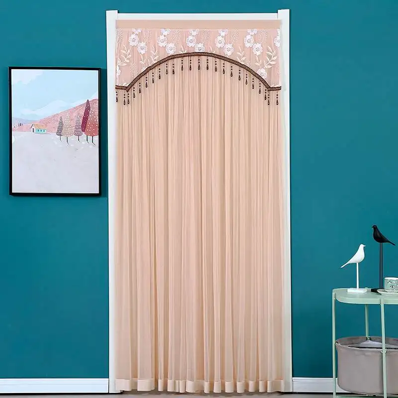 

Adhesive Double Layer Curtain No Drilling Household Use Bedroom Privacy Curtain Mosquito Net Fabric Door Curtain Magic Tape