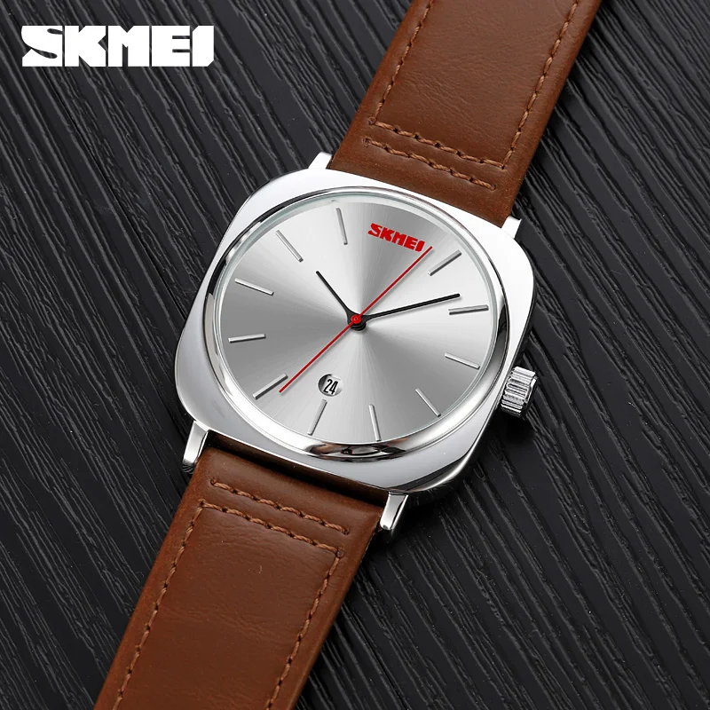 SKMEI New Luxury Mens Watches Fashion Design Quartz Movement Watch For Men Leather Strap Waterproof Date Clock Relogio Masculino