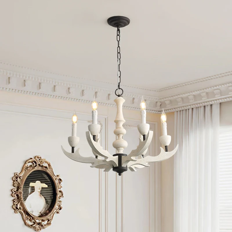 American vintage country chandelier, solid wood creative living room dining room candle lamp, French homestay clothing store dec
