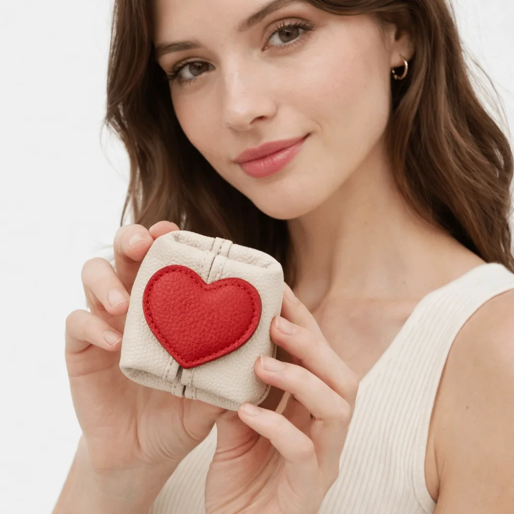 

Casual Solid Color Cowhide Coin Purse Square Multi-function Coin Purse Love Heart Korean Style Jewelry Pouch Organizer