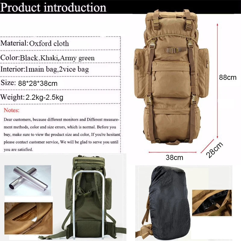 100L Large Capacity Men Backpack Good Quality 1000D Thickened Backpacks Men Travel Bag With Rain Cover Frame