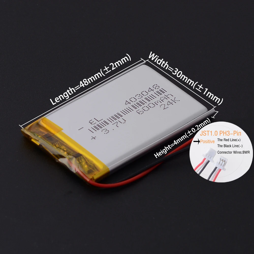 JST1.0mm 3Pin 3.7V 503048 800mAh 303048 403048 603048 703048 803048 903048 103048 123048 Lithium Li-ion Polymer Battery