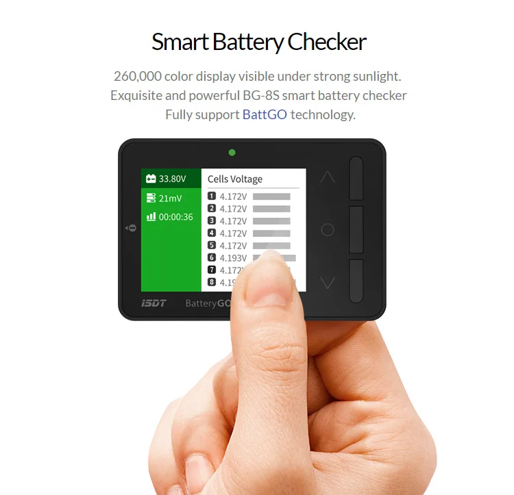 ISDT BattGo BG-8S Smart Battery Checker Balancer Receiver Signal Tester Quick Charge Function