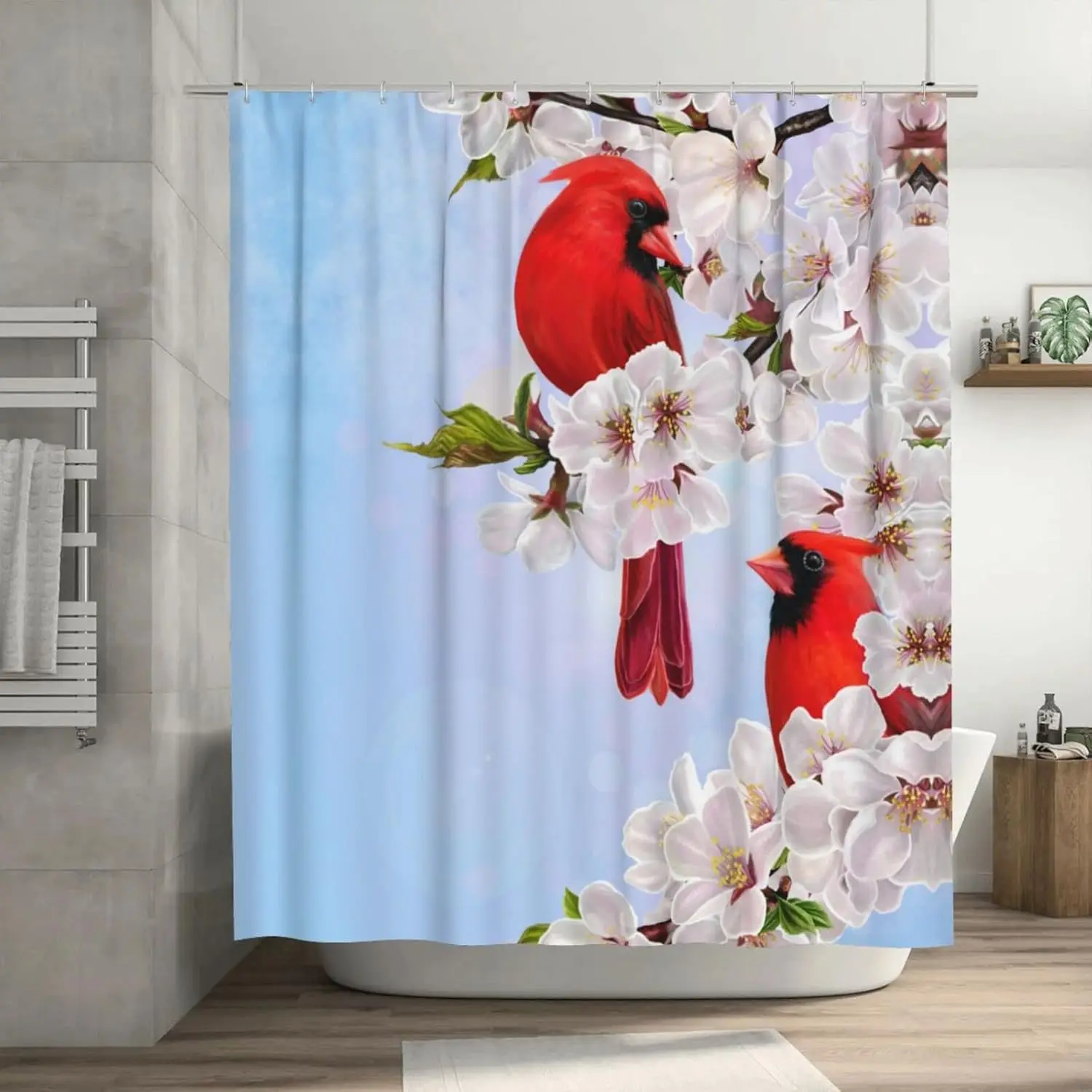 

Красные кардинальные птицы, вишни, цветы, тканевая занавеска для душа с 12 крючками, наборы занавесок для душа для домашнего декора ванной комнаты