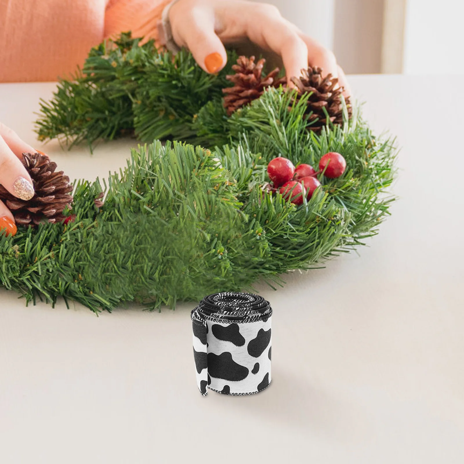 

1 Roll Cow Print Wired Edge Ribbon 25Mm Wide For Diy Crafts Wreaths Present Wrapping Decorative Bow Party Decoration