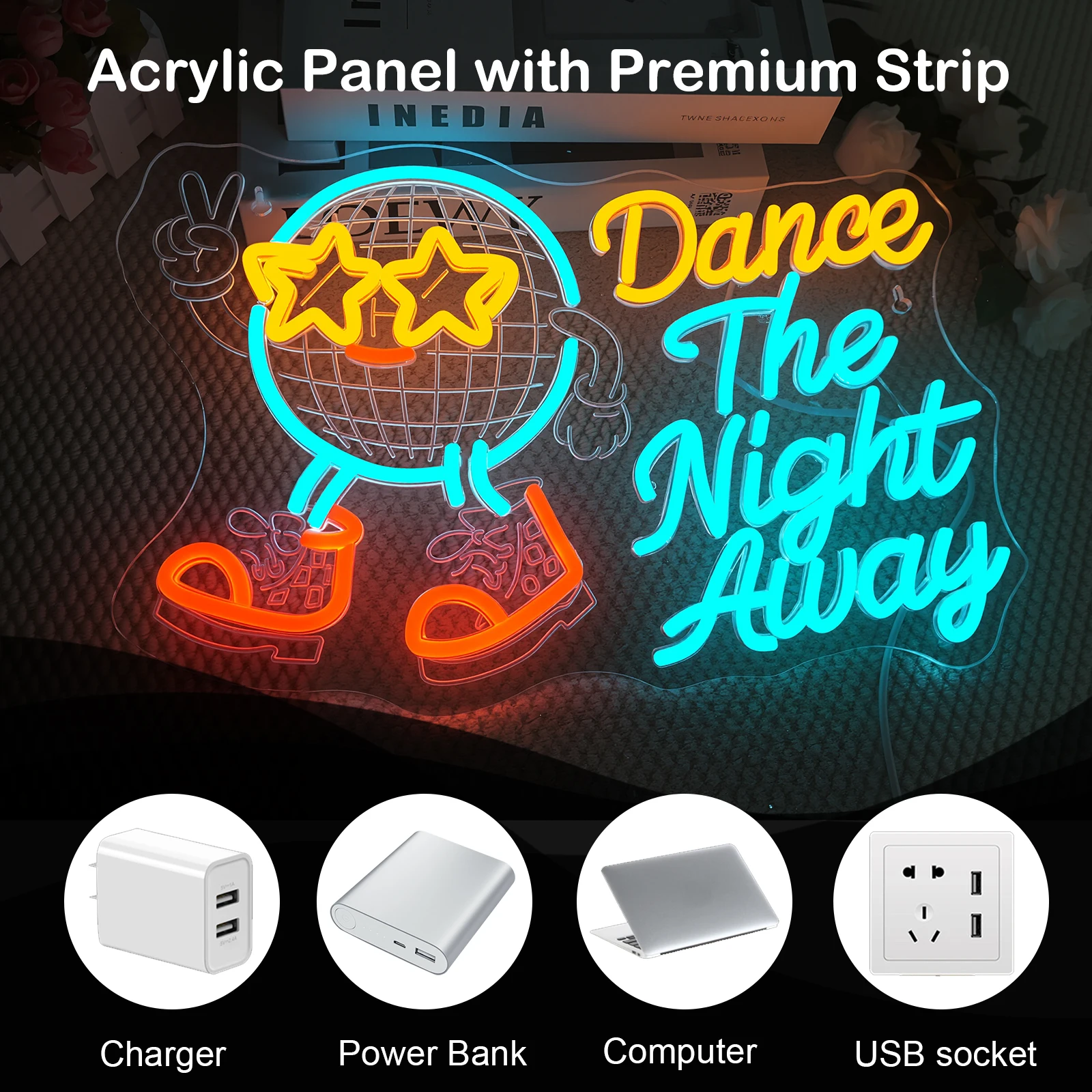 Dance The Night Away Neon Sign Dimmable LED Neon Light for Wall Decor with USB Power Disco Ball Design Party Decor