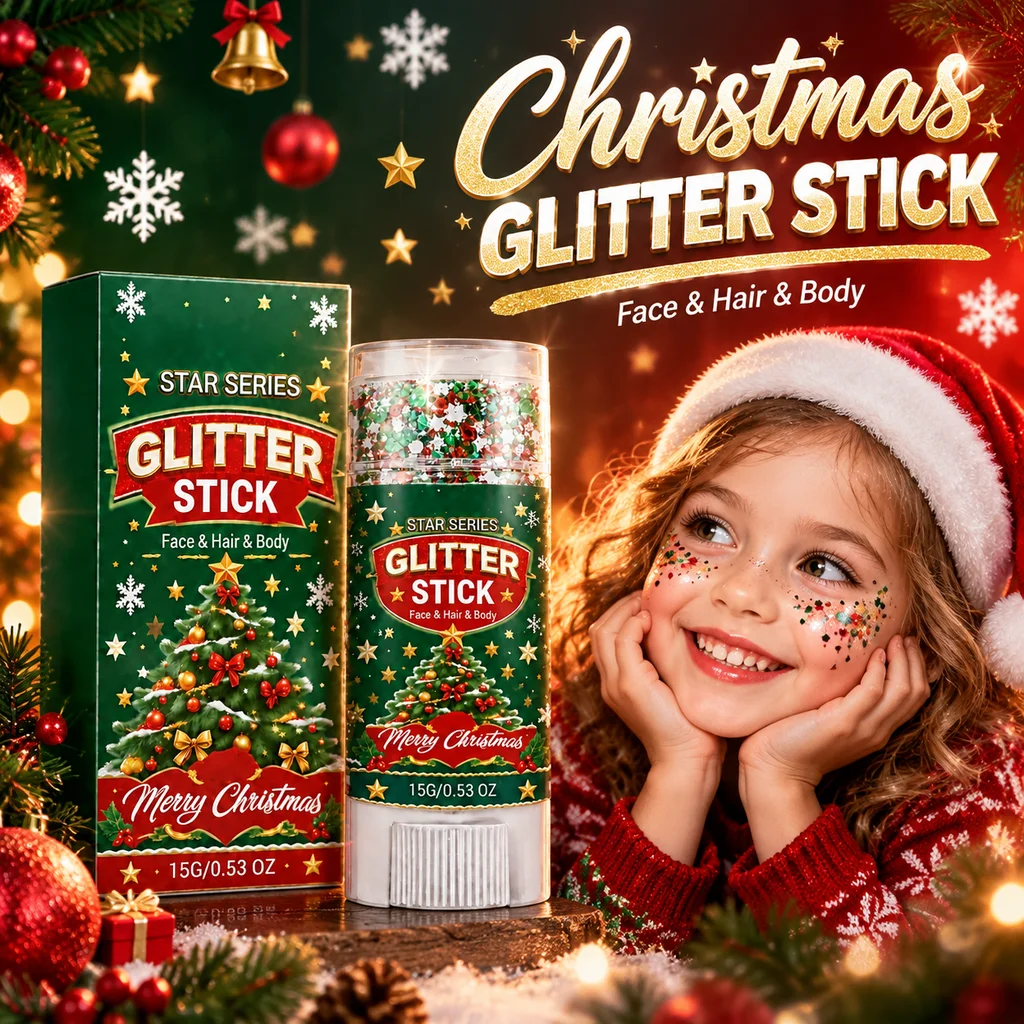 Christmas Party Body Facial Glitter Stick, Sparkling Sequin Glitter Gel Stick Cosmetic, Body Hair Glitter Look Festival Makeup
