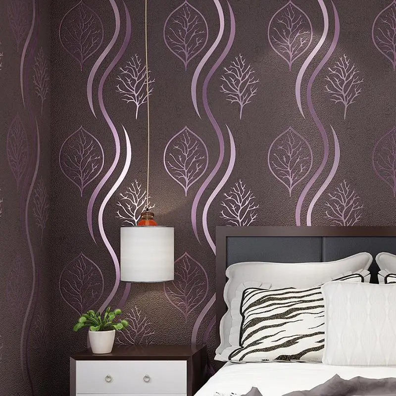 หนังกวางกํามะหยี่ไม่ทอวอลล์เปเปอร์ไม่ติดด้วยตนเองพื้นหลังผนังห้องนอน 3D สามมิติเส้นหยักวอลล์เปเปอร์