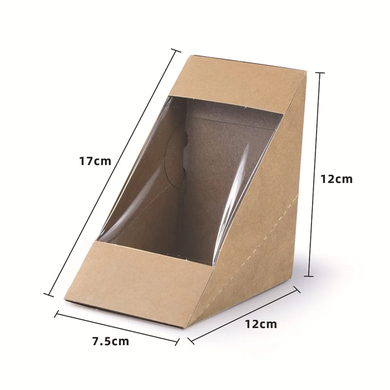 500Pcs/Lot Sandwich Food Packaging Box Kraft Paper Boxes With Transparent Window Baked Goods Packaging