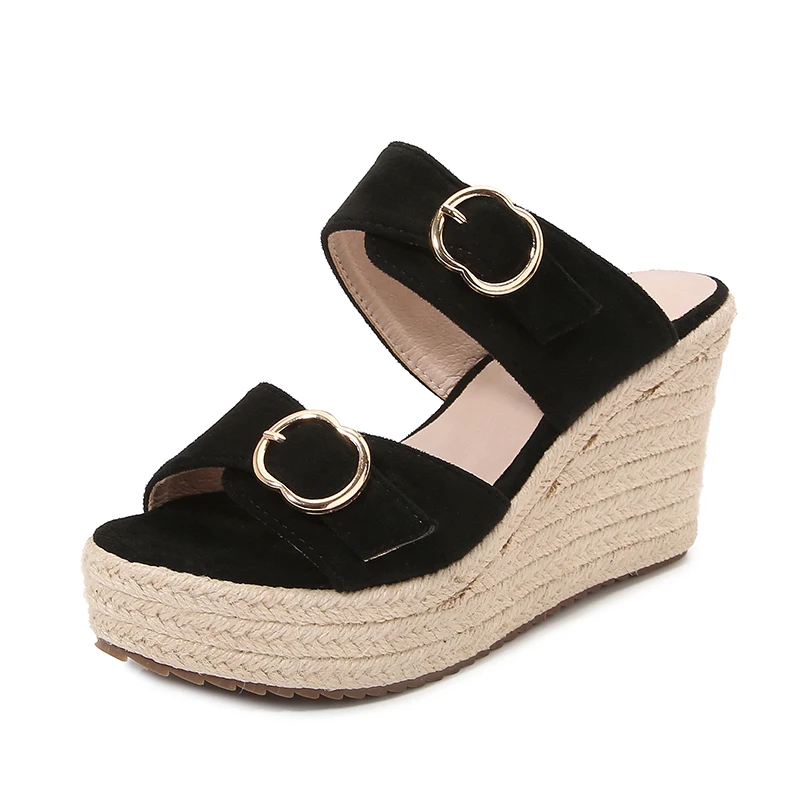 Size 31-44 2023 New Wedge Sandals Women Summer Shoes Open Toe Straw Platform Slippers Beach Sandals