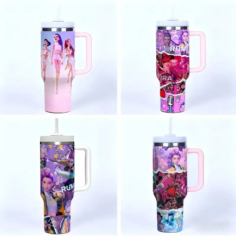 

Hot Sale 40oz Cartoon-Printed Water Cup Kpop Demon Hunters Anime Rumi Zoey Mira Figures Fast Shipping Stainless Steel Gift