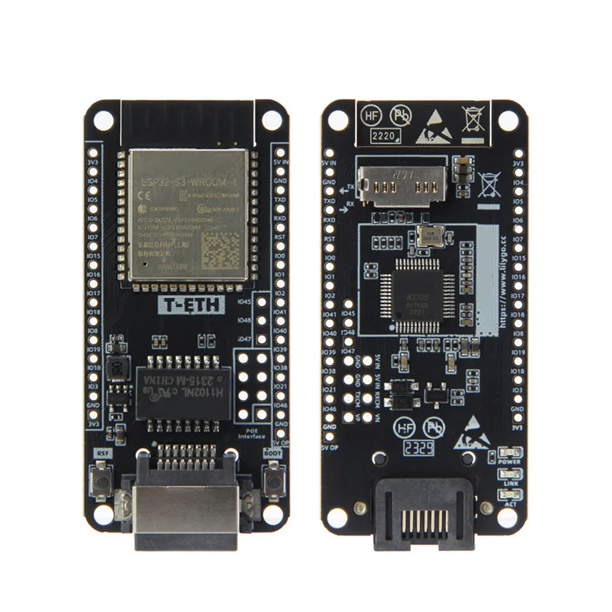 Плата разработки AT87-T-ETH-Lite W5500 Модуль Ethernet ESP32-S3-WROOM Поддержка TF Расширяемая мощность POE Shield H674