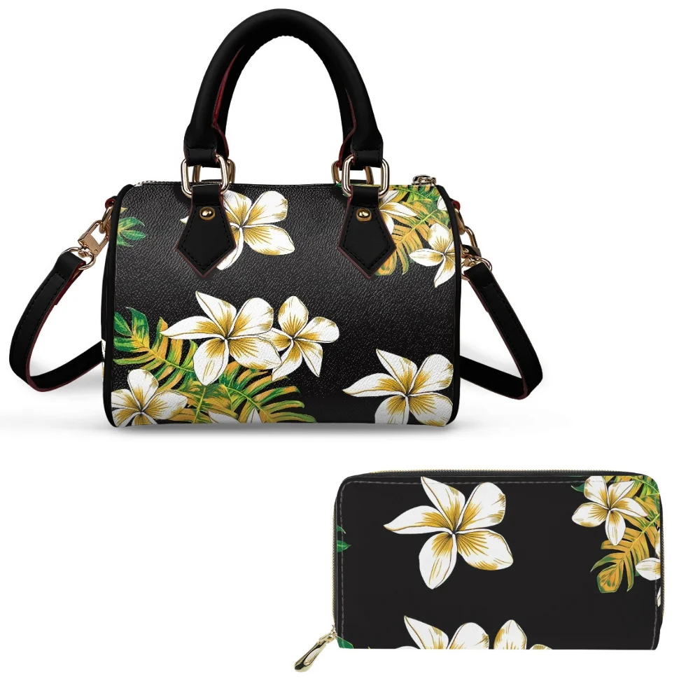 

plumeria Design Women's Leather Bag 2-piece Set Polynesian Tribal Design Art Design women's compact crossbody bag and purse