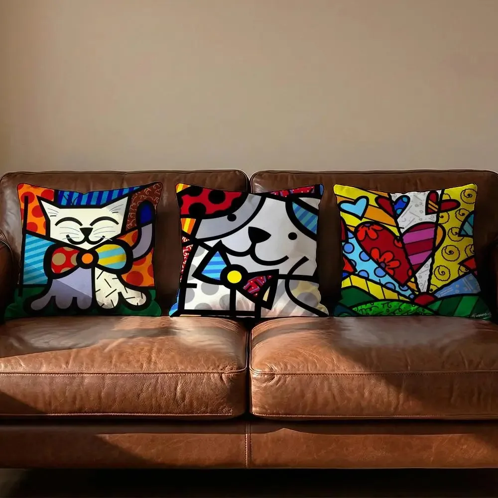 Bunter Pop-Art-Katzen-Kissenbezug, doppelseitiger weicher Leinen-Kissenbezug, Schlafzimmer, Wohnzimmer, Couch-Dekoration, lebendiges, verspieltes Geschenk