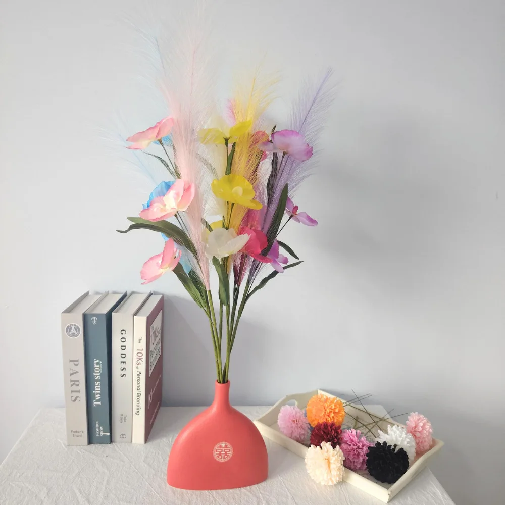 5 uds nueva hierba de Pampas de colores Phalaenopsis orquídeas amapolas de boda corte decoración del hogar arreglo floral DIY