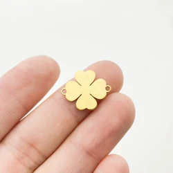 10Pieces 17*15mm Gold Lucky Connectors Four Leaves Clover Stainless Steel Waterproof Charm For Luck Jewel Handmade Gift Finding