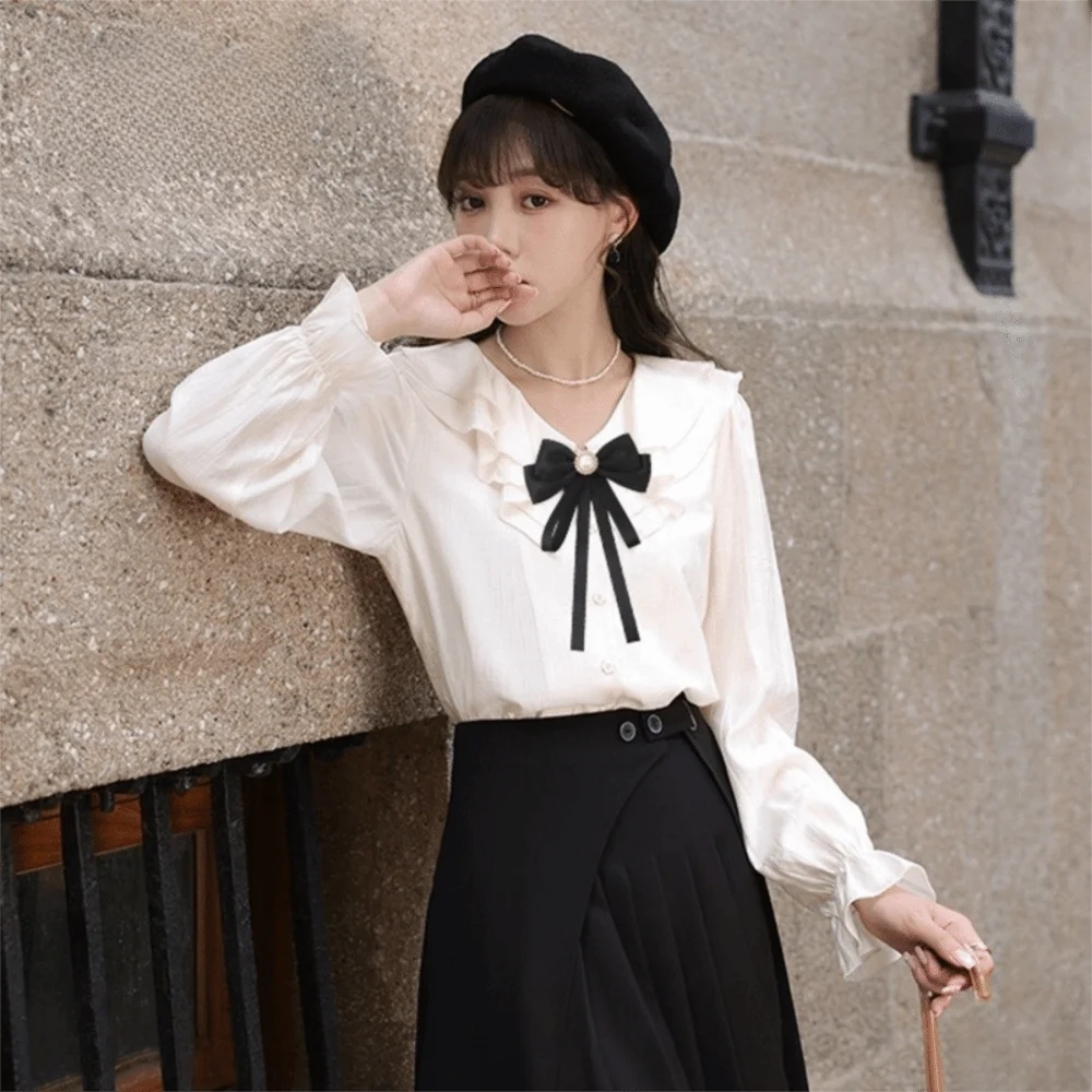 

Sparkling Rhinestones Black Ribbon Pin Beads Multi-layer Funerals Memorial Pin Pin Pearl Black Bow Necktie Mourning