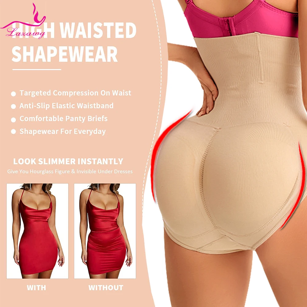 LAZAWG Women High Waist Hip Enhancer Shaper Fake Ass Panties Foam Padded Butt Lifter Booty Underpants Women Cotton Shapewear