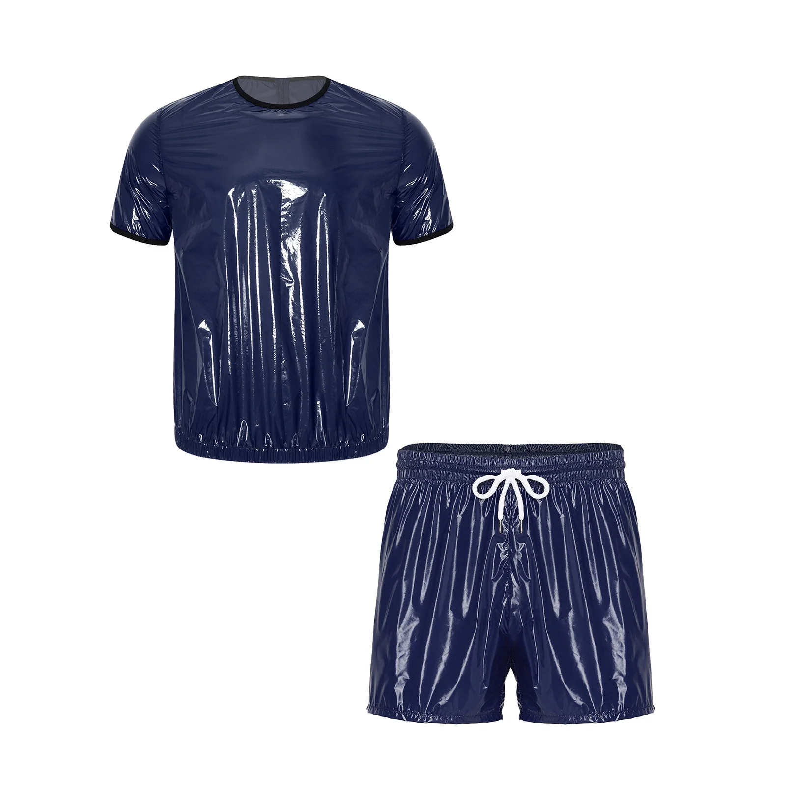 Men Summer Waterproof Outfit Short Sleeve T-shirt Top with Shorts Built-in Briefs for Beach Pool Swim Club Party Sports Cycling view 3