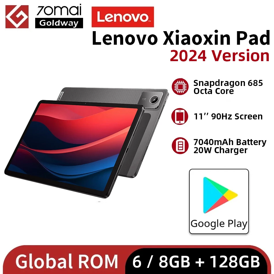 Global Firmware Lenovo Xiaoxin Pad 6 GB 128GB 2024 Version 90Hz 11'' Display Mini Tablet Snapdragon 685 7040mAh Google Play Tab