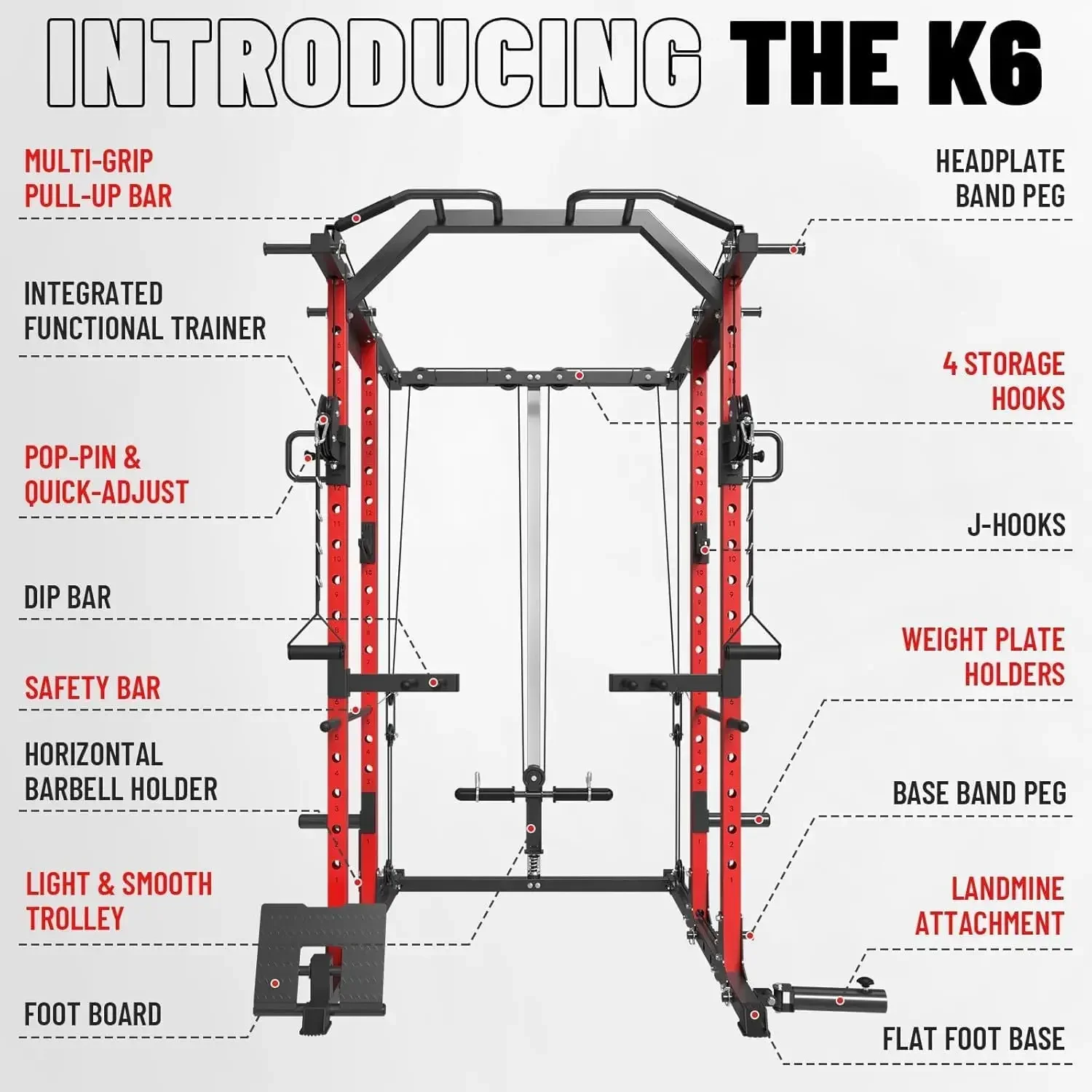 Power Cage, Power Rack with Cable Crossover System, 1500LBS Squat Rack with LAT Pull Down System, Workout Cage with Pulley Syste