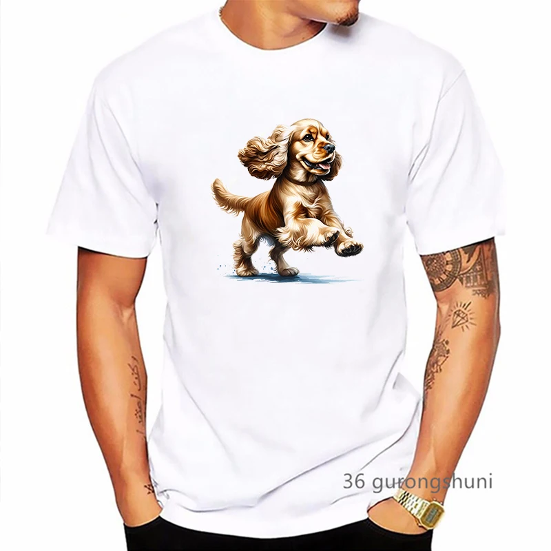 Watercolor Cocker Spaniel Animal Printed T Shirt Men Summer Short Sleeve Tshirt Homme Harajuku Shirt Fashion T-Shirt