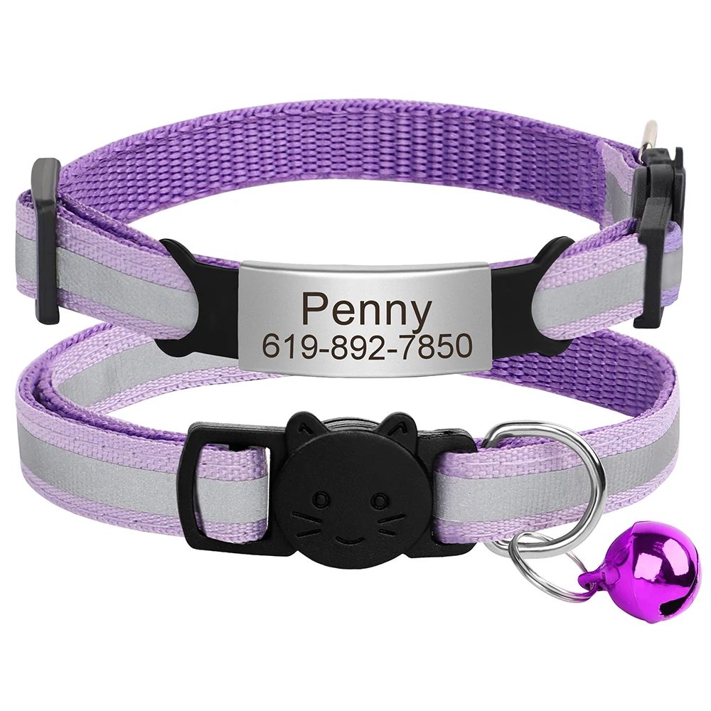 Personalisierte ID Kostenloser Gravur Katze Kragen Reflektierende Katze Sicherheit Schnalle Halsbänder Einstellbare Benutzerdefinierte Nylon Welpen Kätzchen Halskette – Detail 25