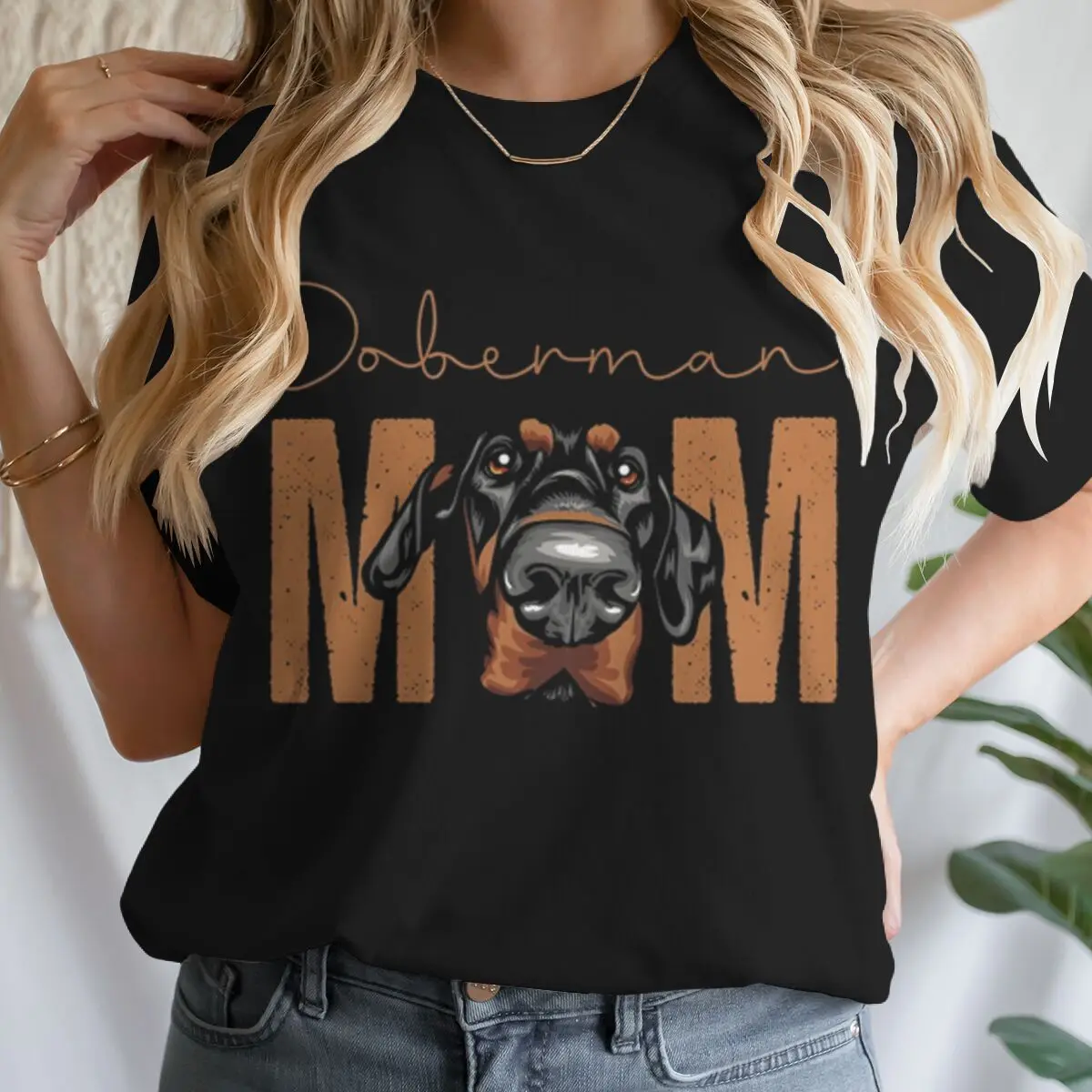 Doberman Mom T-Shirt Crewneck Women T Shirts Vintage Printed Short Sleeve Y2K Tops Leisure Fashion Harajuku Animal Tshirts