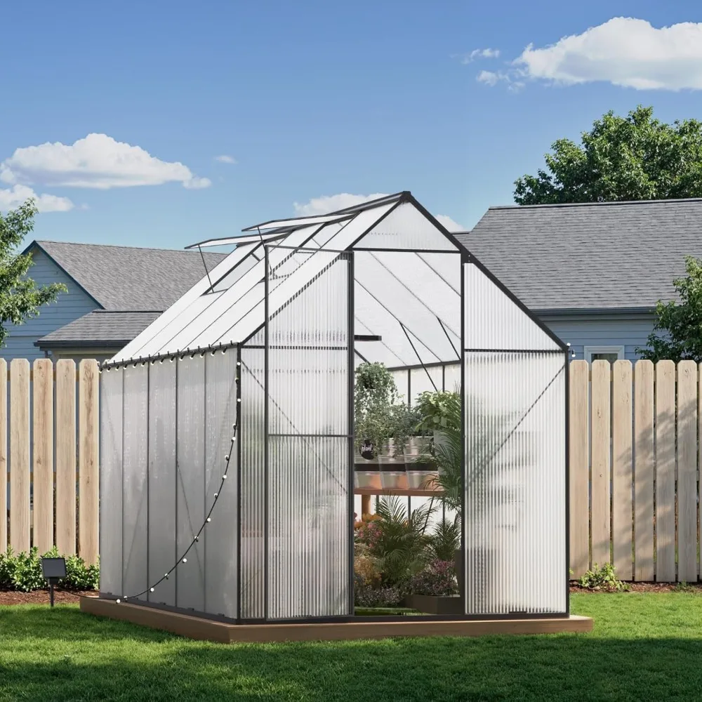

6x10 Ft Outdoor Greenhouse, Heavy-duty Polycarbonate Greenhouse, Large Walk-in Greenhouse with Roof Vents
