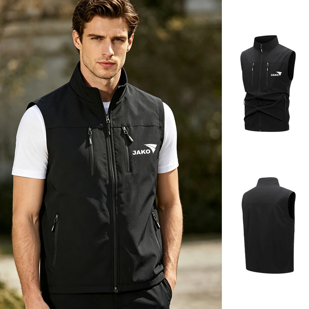Outdoor Adventure Vest - Men's Unique Icon Print Stand Collar