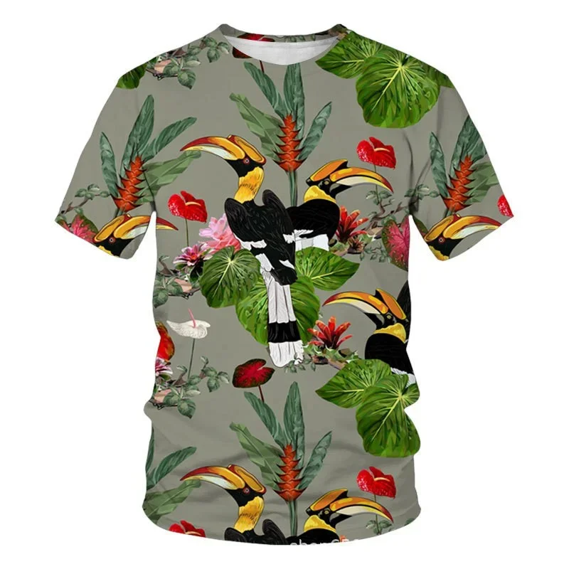 Parrot Bird Pattern T-Shirt For Men Animal 3D Printed T Shirts Fashion Round Neck Harajuku Casual Short Sleeve Loose Tees Tops