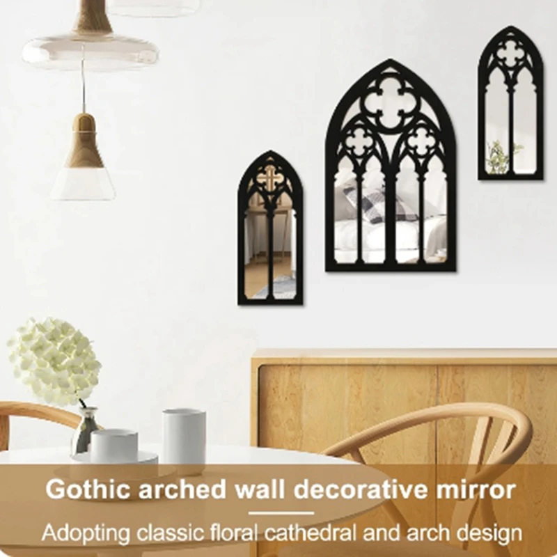 Gothic Mirrors Wall Decor Arched Decor Mirror Wall Mounted Goth Room Decor Vintage Cathedral Window Mirror For Room