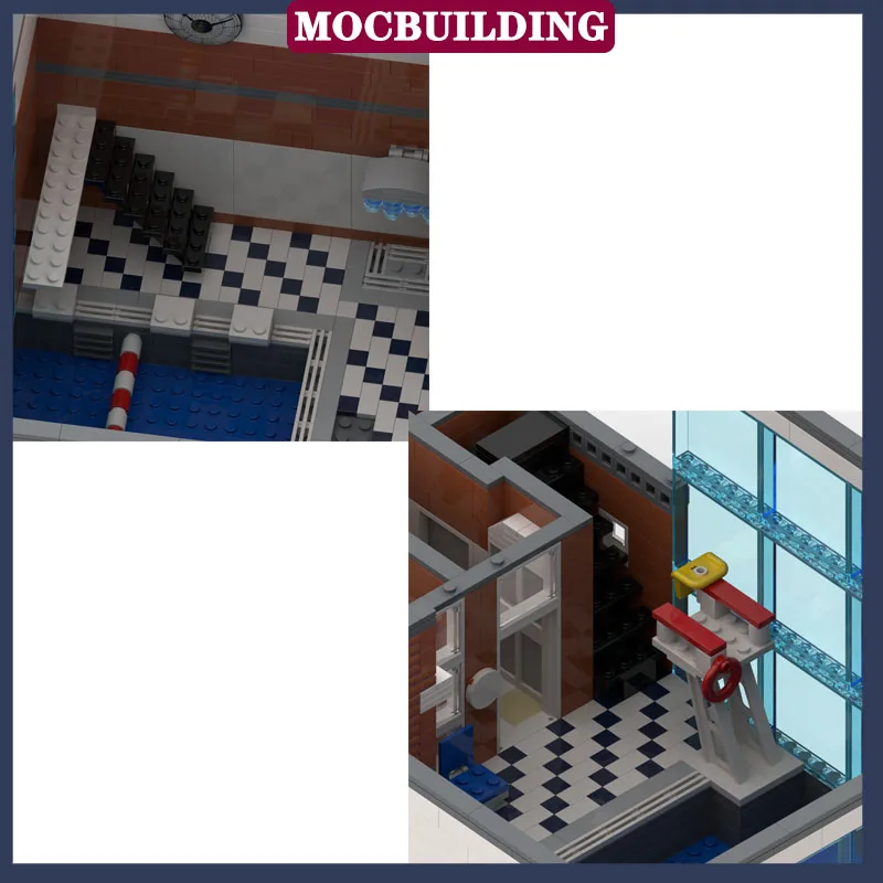 MOC City Street View Swimming Pool Model Assembly Building Blocks Bathroom Collection Series Toy Gifts