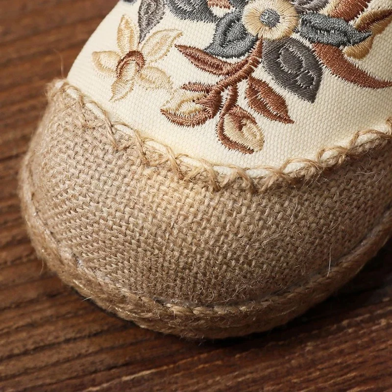 2023 Women Patchwork Canvas Linen Loafers Handmade Ladies Casual Slip On Sneakers Embroidered Flat Espadrilles Hemp Shoes