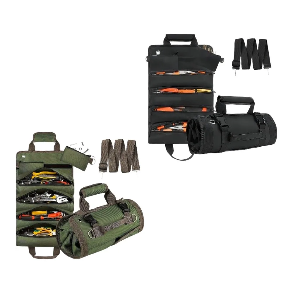 Roll-Up Oxford Cloth Tool Bag Portable Multi Pockets Tool Organizer For Electricians Carpenters Hand & Shoulder Carry