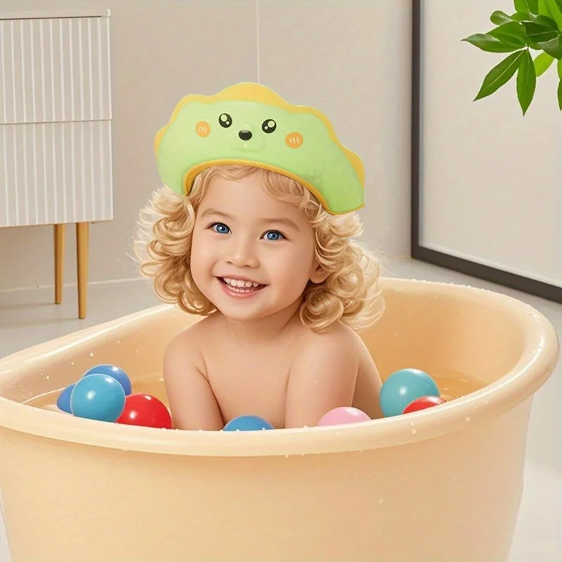 1pc/2pcs Cute Adjustable Baby Shower Cap, Sea Lion Shape Bath Cap Shield, Head Protector, Bath Visor Hat