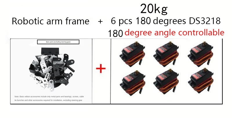 Preto 6 DOF Braço Robô, 180 Graus, 360 Graus, Garra de Metal, Base Rotativa para Arduino ESP32, Kit DIY, Ps2 Handle, Braço Robô Programável