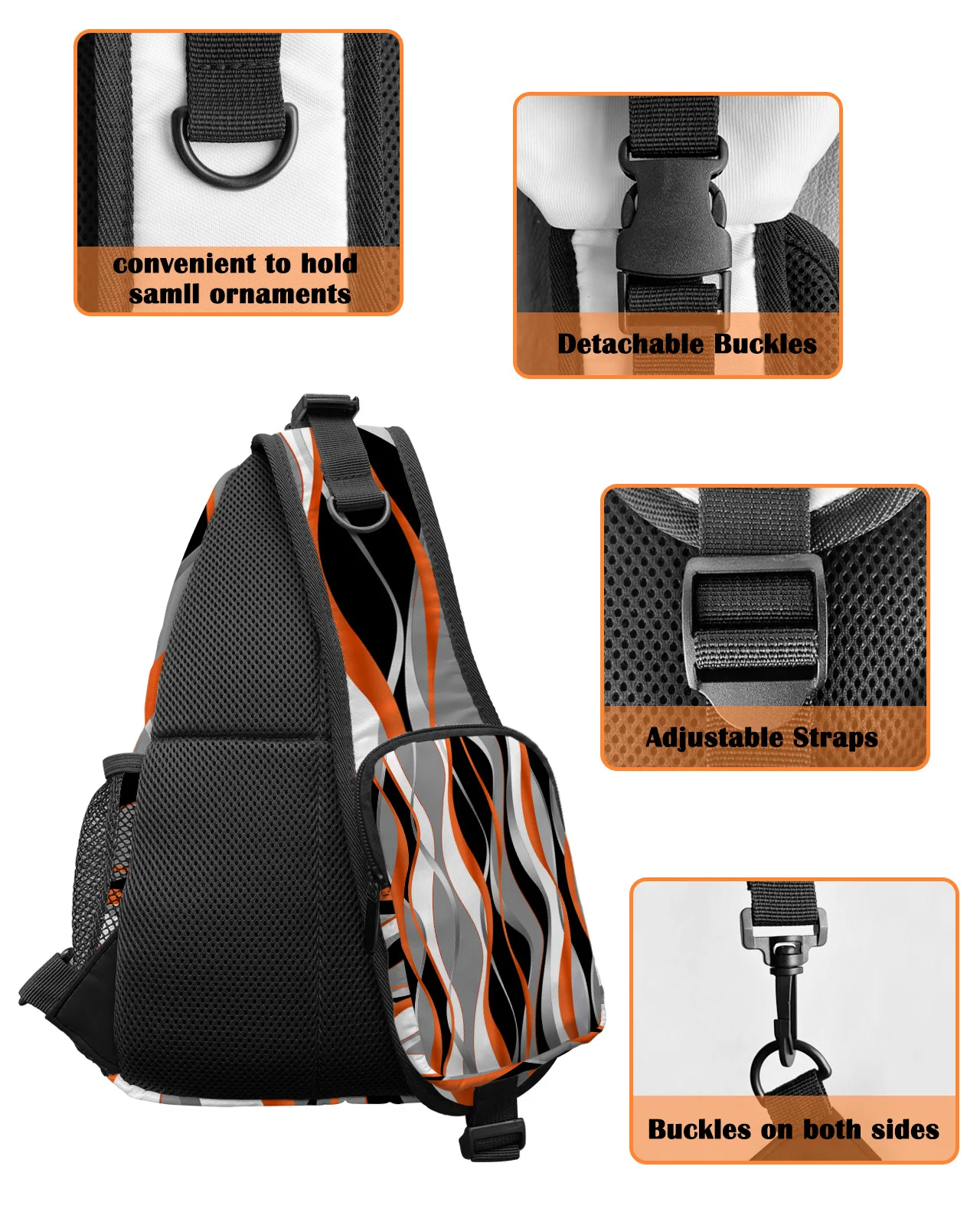 Bolso de pecho naranja degradado de líneas abstractas para mujeres y hombres, bolsos de mensajero impermeables, bolso cruzado de un hombro, bolso deportivo de viaje femenino