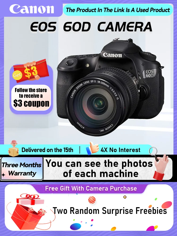 

Компактная цифровая зеркальная фотокамера Canon EOS 60D 70D 80D 90D, Профессиональная фотография, 32,50 МП, 4K, видеокамеры (б/у)