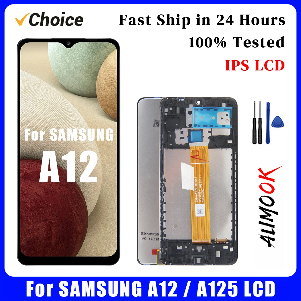 for SAMSUNG A12 AAA+ IPS LCD Display Touch Screen Digiziter Assembly pantalla For Samung A125 With Frame LCD Display