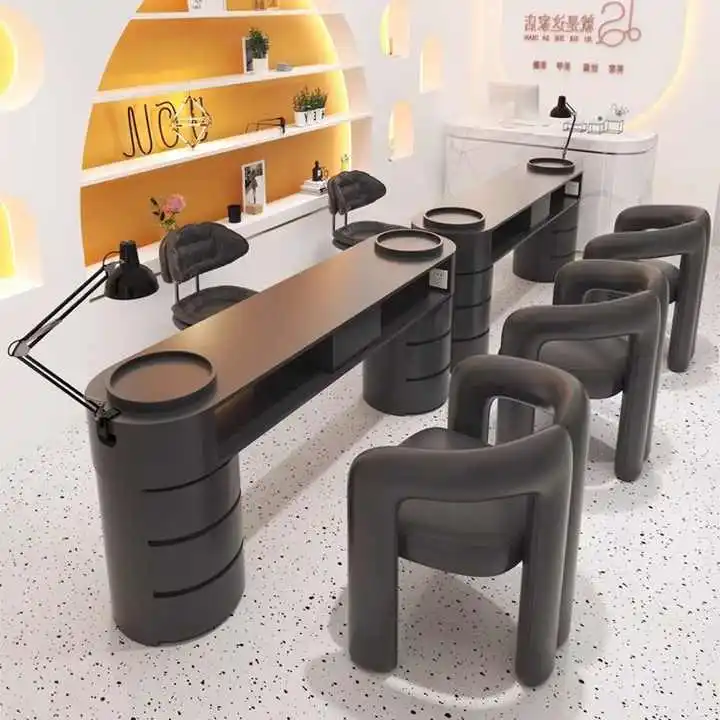 

Stylish Nice Nails Bar Salon Furniture Wooden Nail Tables Workstation Manicure Desk with Chair Set